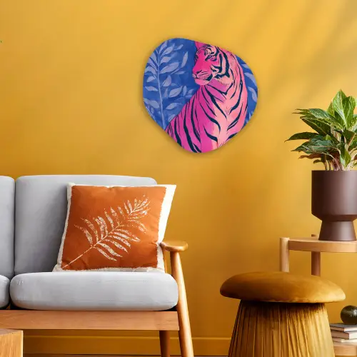 Tijger - Roze - Bladeren - Jungle Wandcirkel Organisch Forex 3mm klein -sfeer4