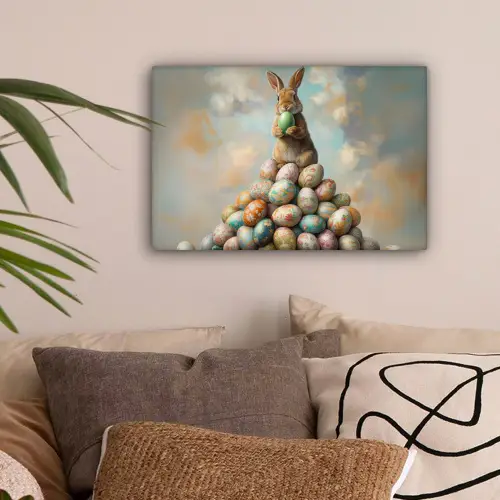 Konijn - Eieren - Kleurrijk canvas 2cm klein -sfeer1