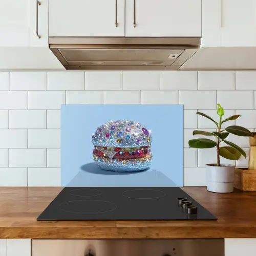 Glitters - Hamburger - Blauw keuken achterwand spatscherm klein -sfeer2
