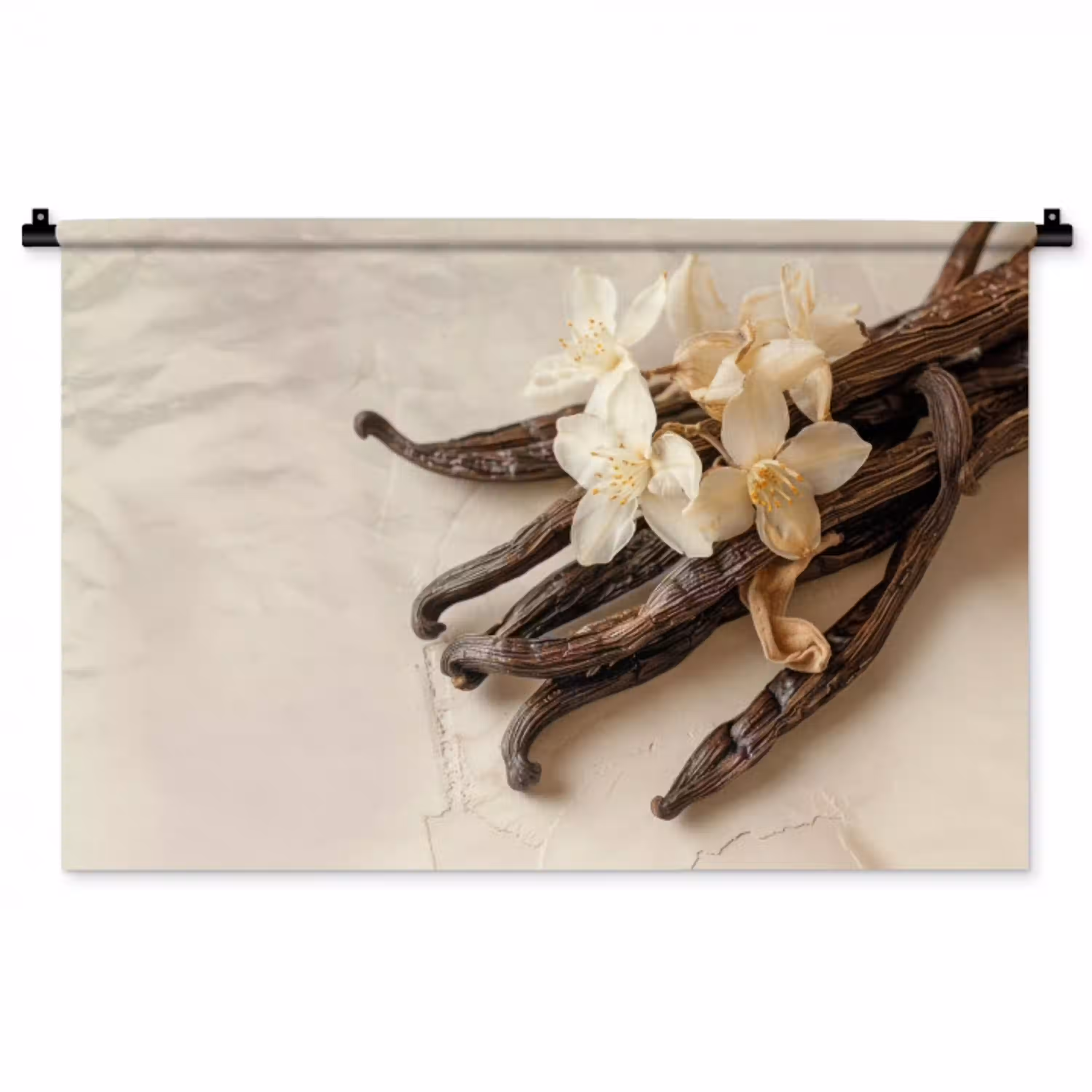 Vanille - Bloemen - Beige Wandkleed katoen middel -zz3d