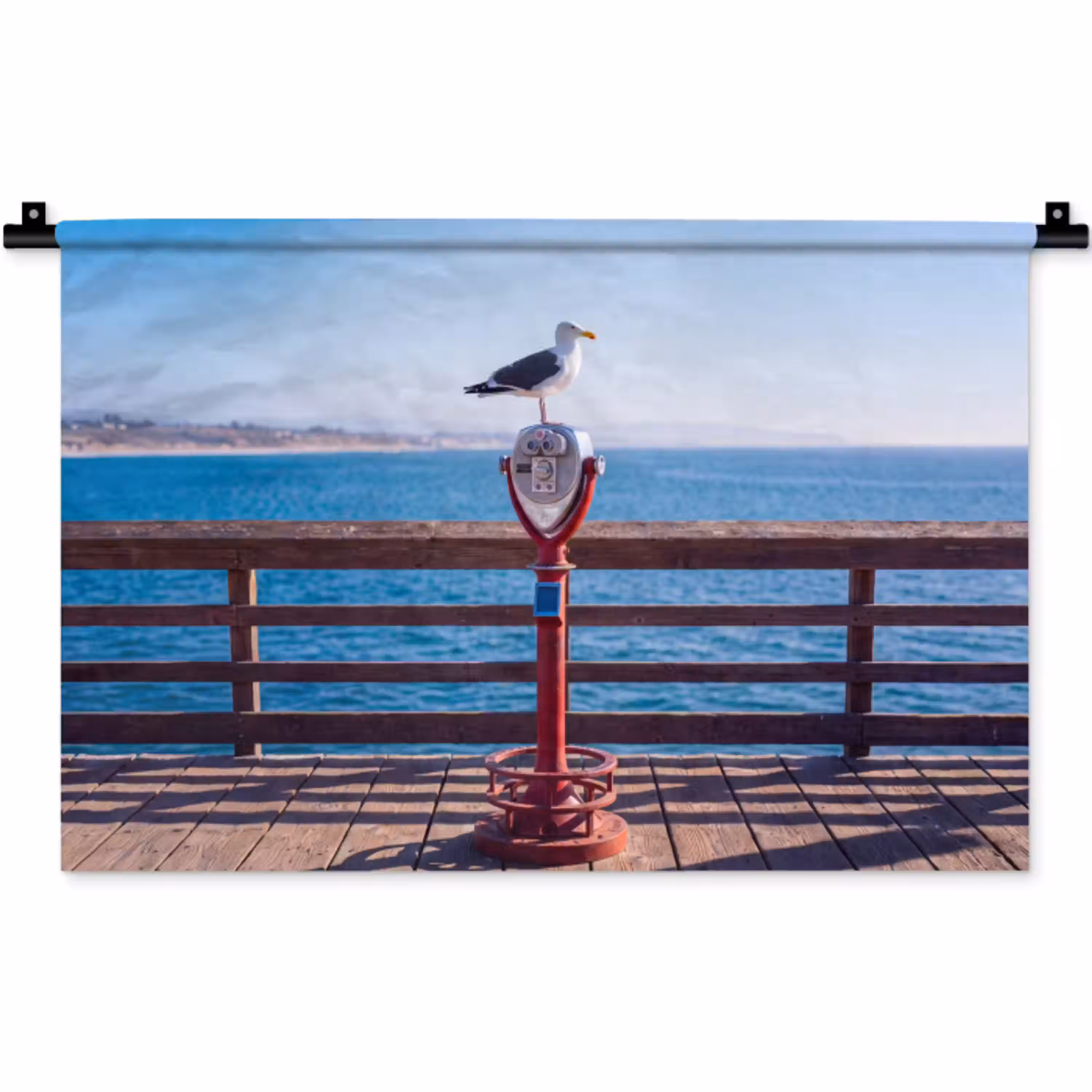 Vogel - Verrekijker - Kust - Zee - Blauw Wandkleed katoen klein -zz3d