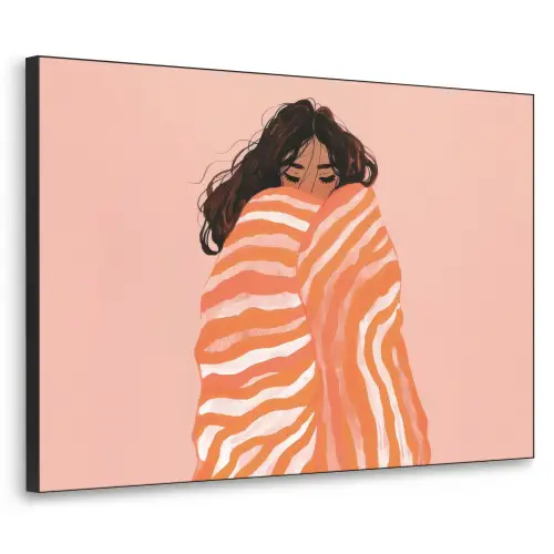 Meisje - Deken - Gestreept - Oranje Textielframe zwart klein -3d