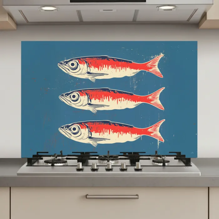 Vissen - Rood - Blauw keuken achterwand spatscherm klein -3d_website
