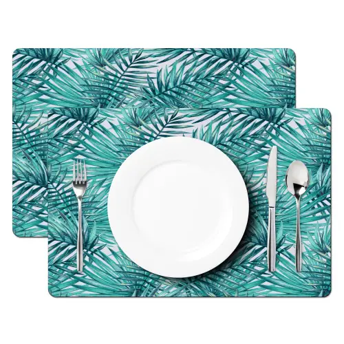 Bladeren - Ijsblauw - Wit Placemat vinyl groot 368 -zzsfeer2_Kitchenyeah-website