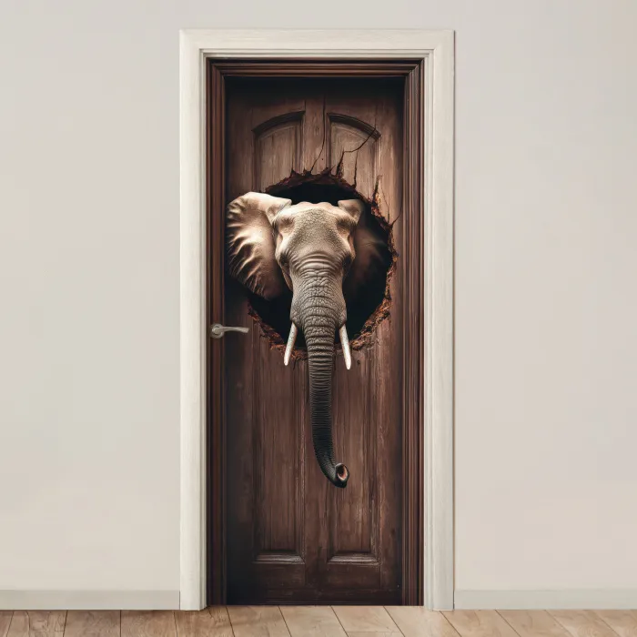 Olifant - Doorkijk - Deur - Houtlook deurposter klein -3d_beige