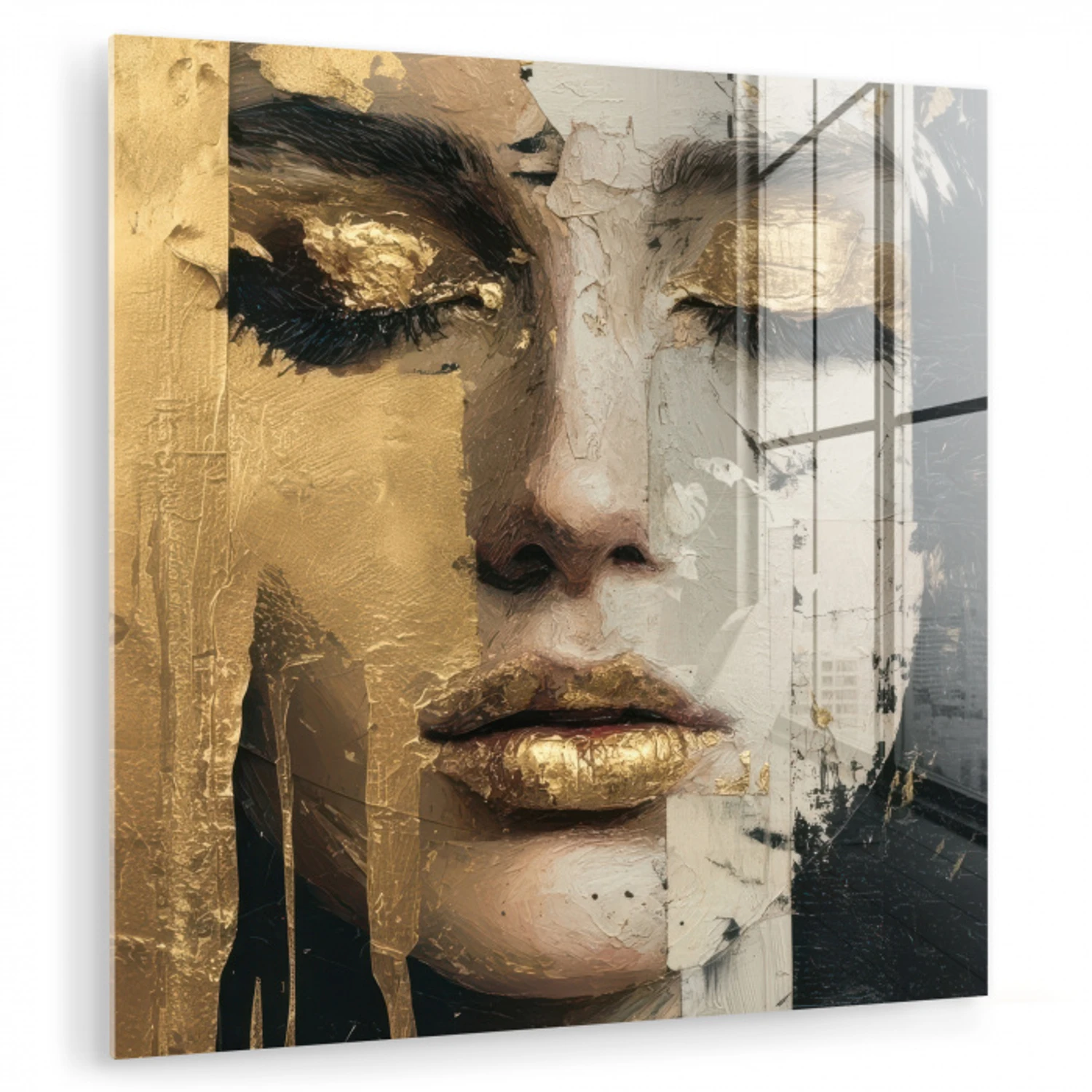 Abstract - Goud - Gezicht - Lippen plexiglas 5mm klein -zzzproduct_nieuw
