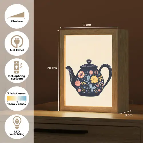 Theepot - Kleurrijk - Bloemen Light Box met kabel (Tafellamp) klein -USP_NL