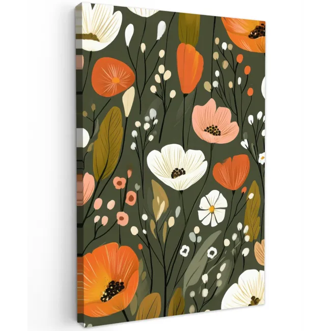 Bloemen - Illustratie - Groen Tuinposter op houten frame 2 cm dik klein -3d