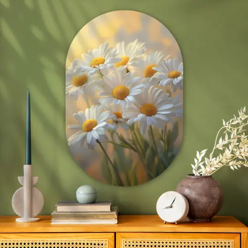 Madeliefjes - Wit - Zonlicht Wandcirkel Ovaal Glas middel -sfeer2