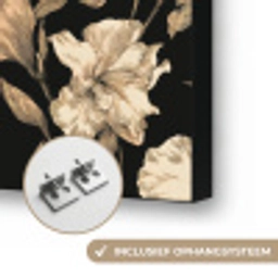 Orchideeën - Lijntekening - Patroon - Beige - Zwart Textielframe zwart klein 947 -USP_ophangsysteemNL