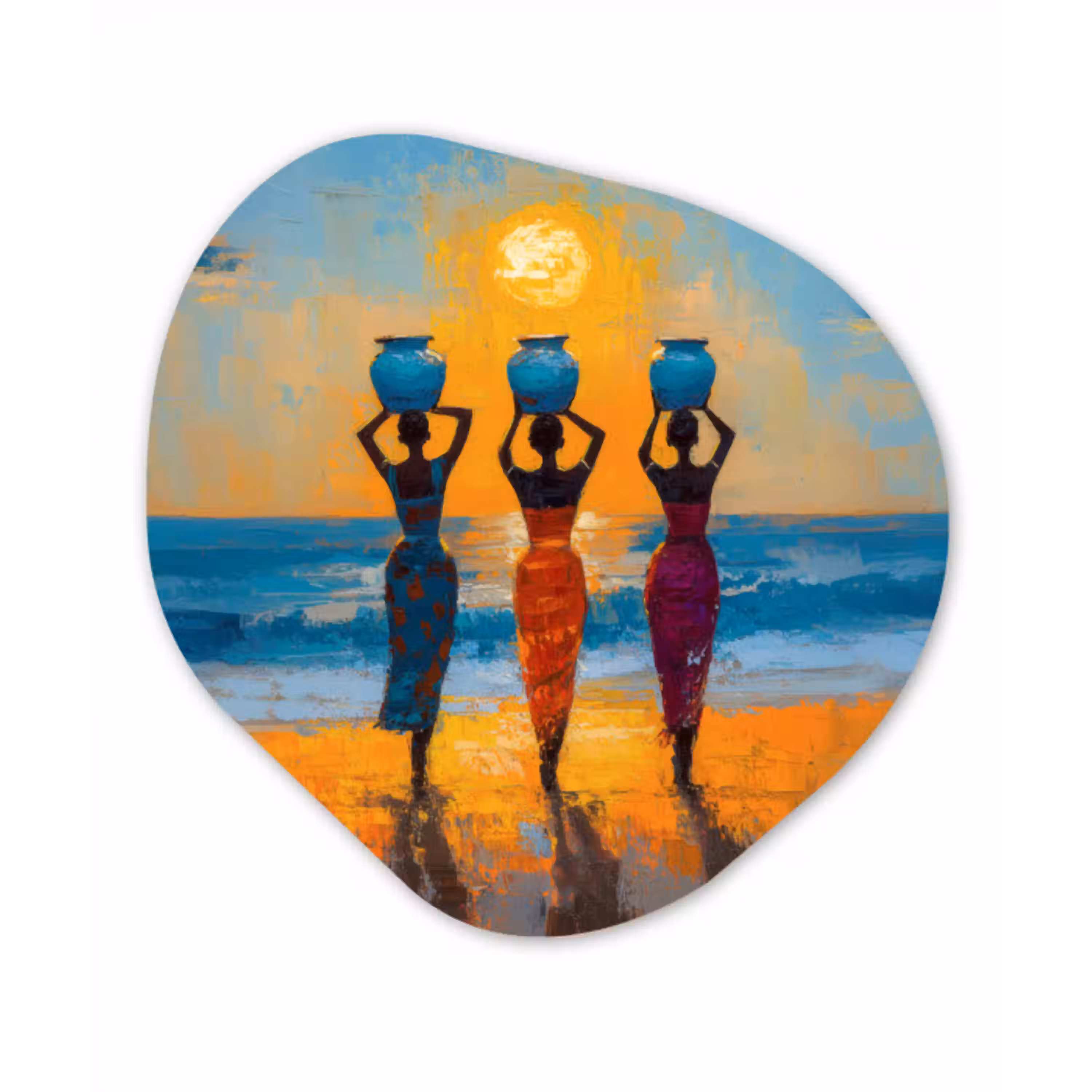 Vrouwen - Strand - Zondsondergang Wandcirkel Organisch Plexiglas middel -3d