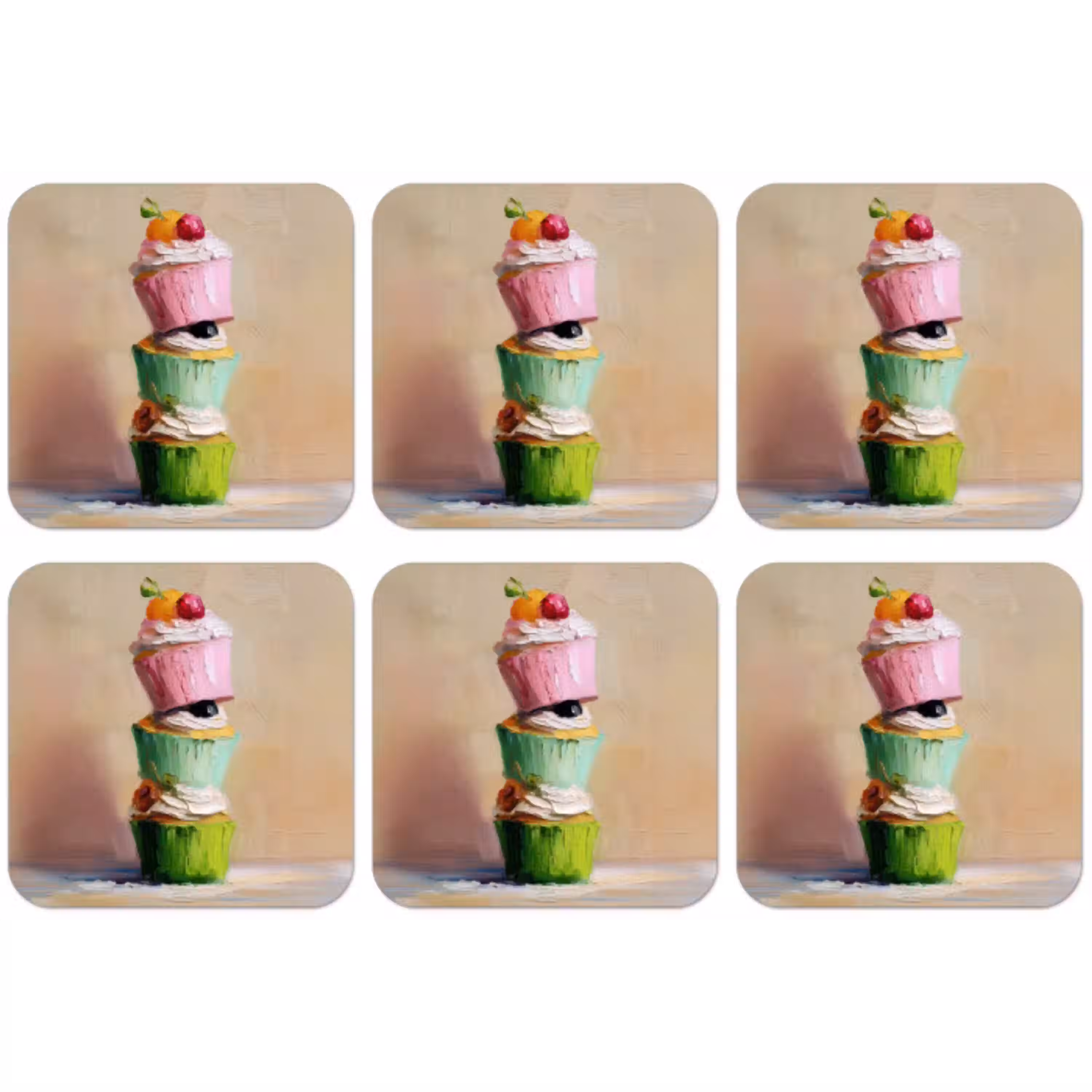 Cupcakes - Gestapeld - Kleurrijk - Fruit onderzetter kurk middel -zkaufland3dotto