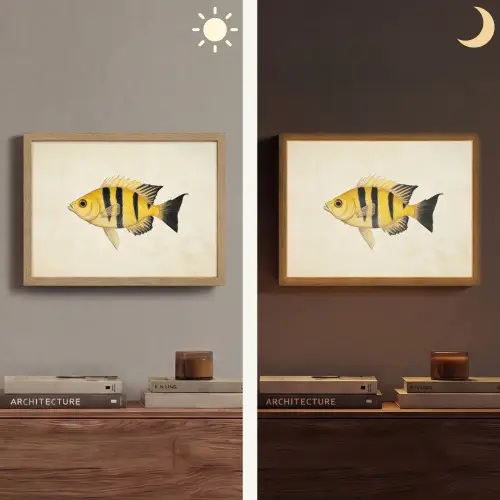 Geel - Vis - Strepen - Tropisch Light Box met batterij (Wandlamp) middel -sfeer3