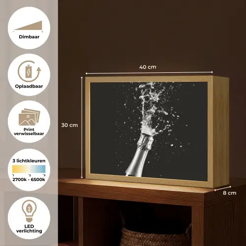 Champagne - Zwart - Spetters - Popping Light Box met batterij (Wandlamp) middel -USP_websiteoverzichtNL