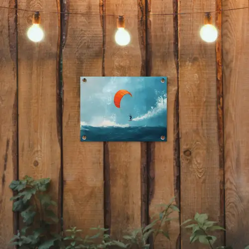 Kitesurfer - Oranje - Zee - Lucht tuinposter los doek klein -sfeer1