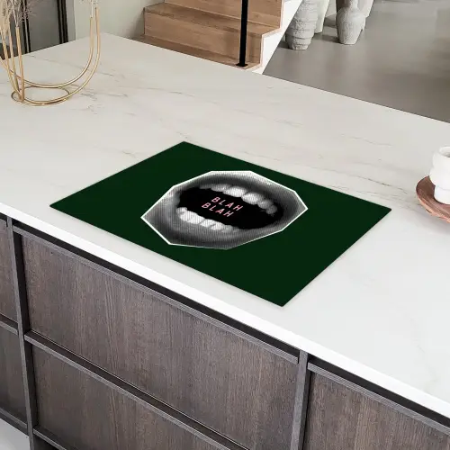 Mond - Groen - Illustratie - BLAH BLAH Inductie beschermer vinyl 3mm klein -sfeer8