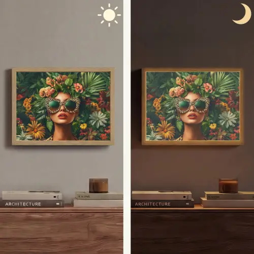 Vrouw - Panterprint - Jungle - Natuur - Luxe Light Box met batterij (Wandlamp) middel -sfeer3