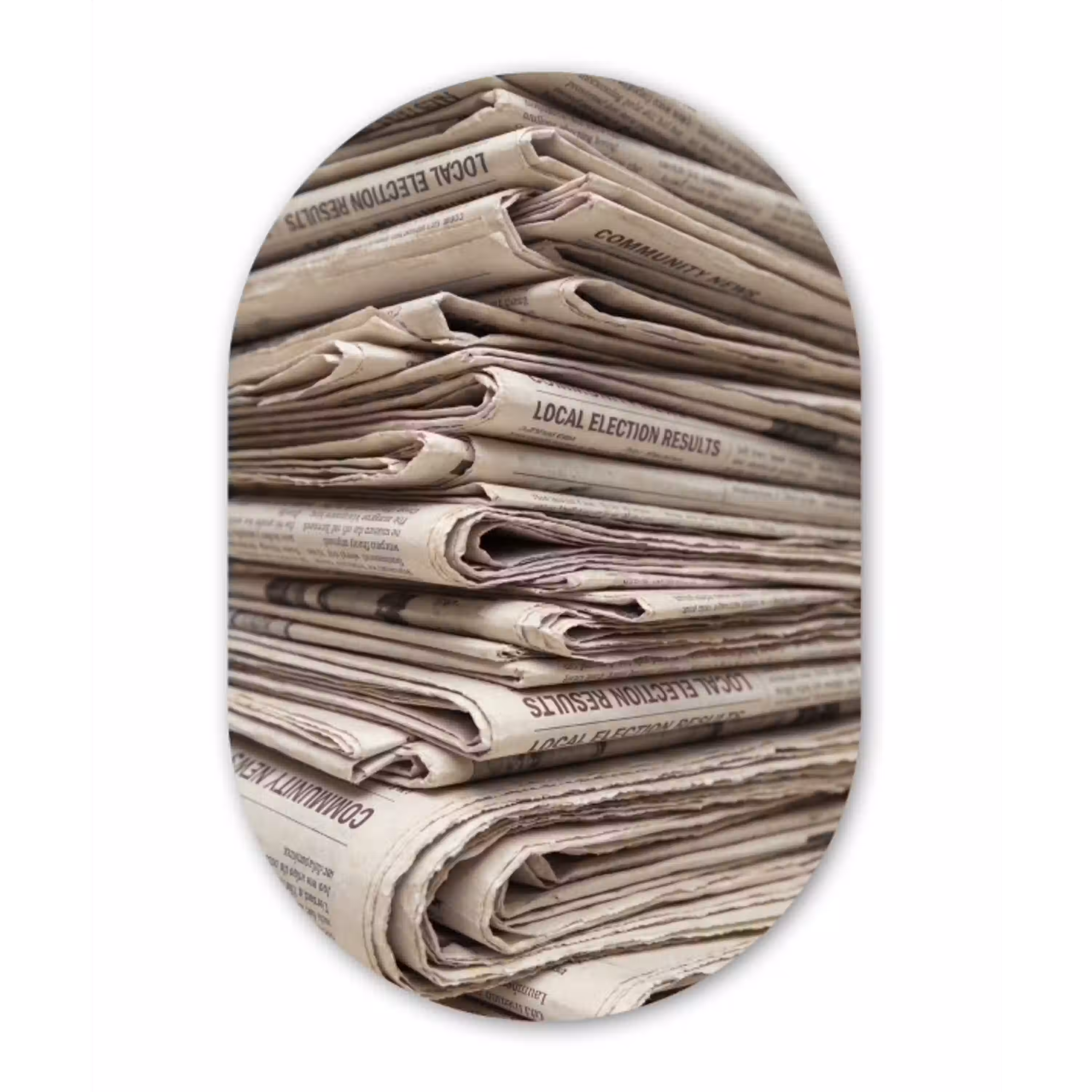 Kranten - Stapel - Nieuws - Vintage - Beige Wandcirkel Ovaal Aluminium middel -3d