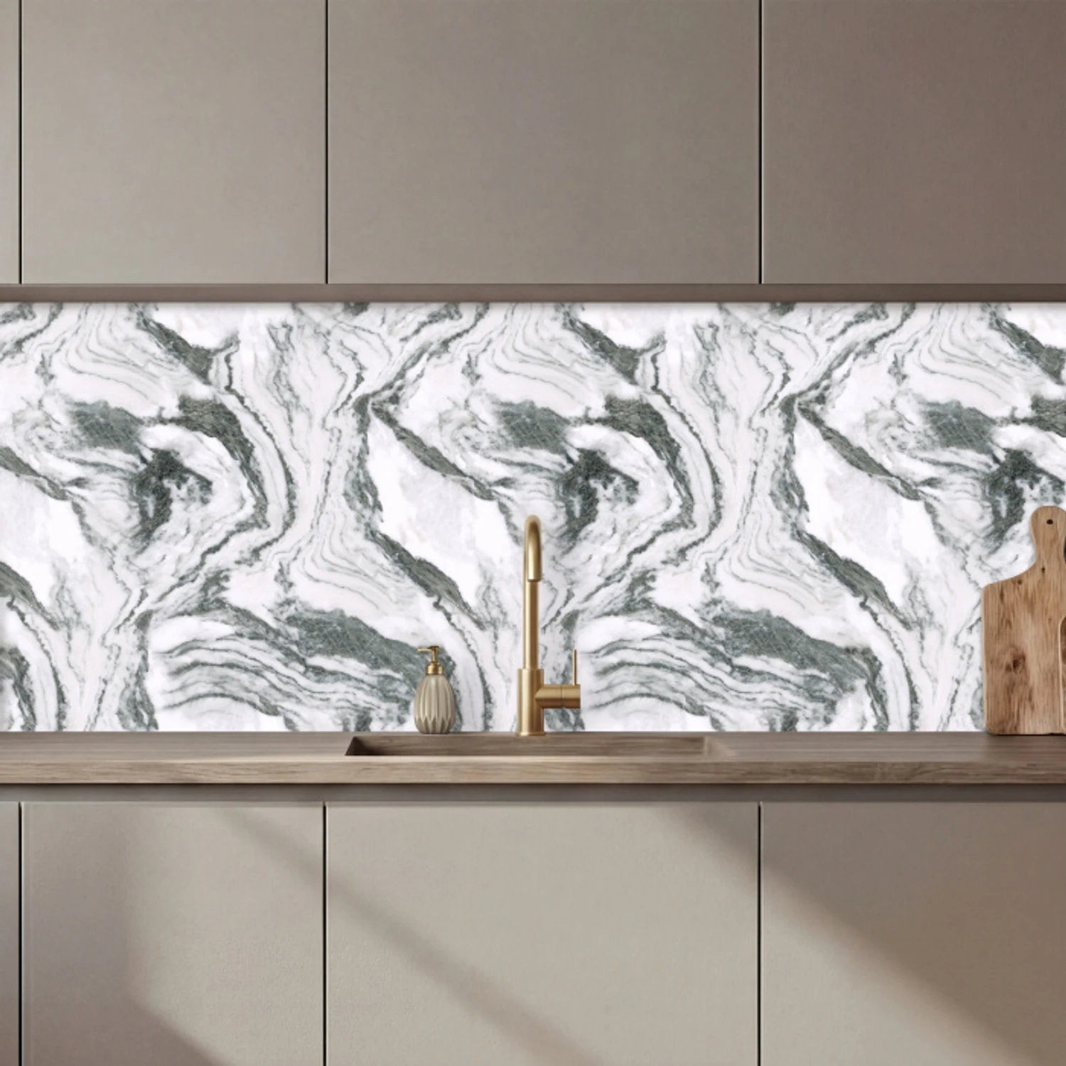 Wit - Marmer - Golvend - Grafiet keuken achterwand 2 middel 871 zz_3dshopping