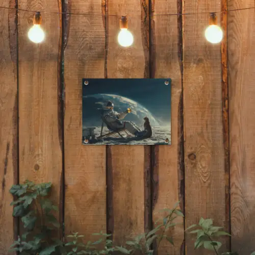 Astronaut - Kat - Glas - Stoel tuinposter los doek klein -sfeer1