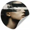 Gezicht - Vrouw - Zwart - Abstract Wandcirkel behangsticker klein -3d