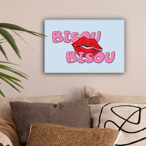 Bisou - Blauw - Roze - Lippen canvas 2cm klein -sfeer1