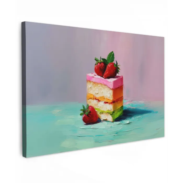 Taartje - Aardbeien - Glazuur - Kleurrijk canvas 2cm klein -z3d