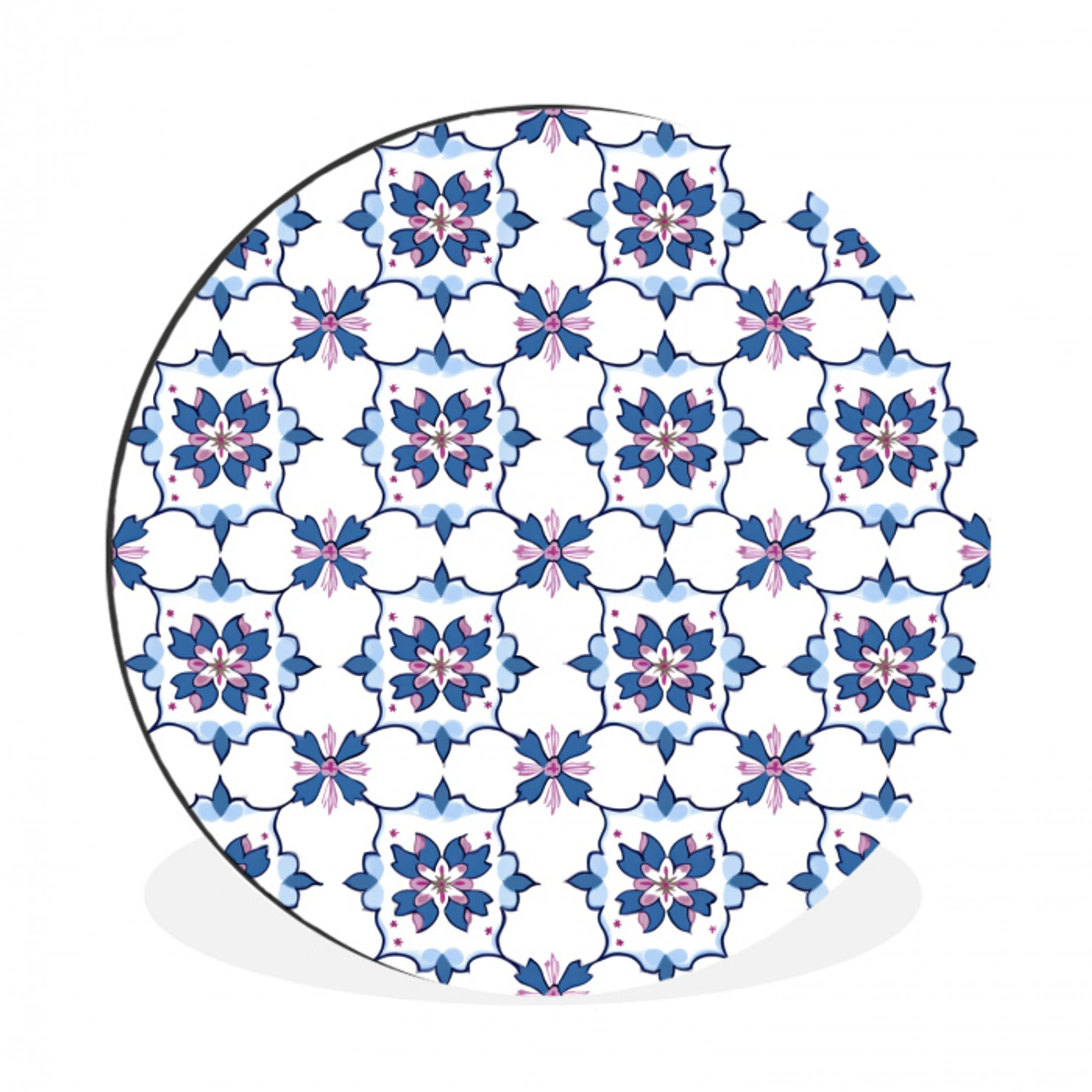 Modern - Patroon - Blauw - Roze Wandcirkel aluminium klein 190 -3d