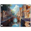 Stad - Gracht - Zon - Fietsen tuinposter los doek klein -3d