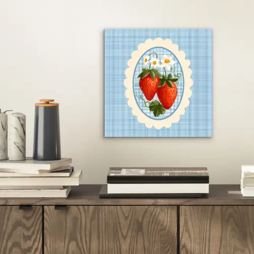 Aardbeien - Lijst - Rood - Geruit aluminium wit klein -sfeer1