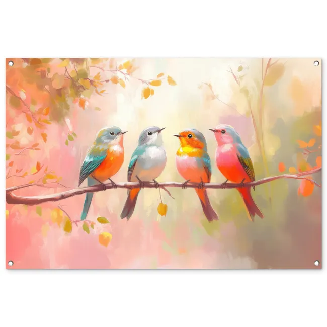 Tuinposter - Vogels - Kleurrijk - Tak