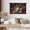 Stilleven met bloemen en een horloge - Schilderij van Abraham Mignon Wandkleed katoen middel -sfeer1