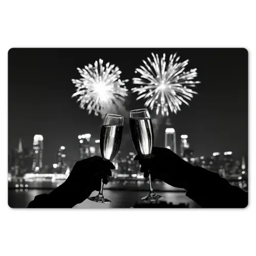 Vuurwerk - Proosten - Skyline - Champagne Placemat vinyl groot -zzsfeer1_Kitchenyeah-website