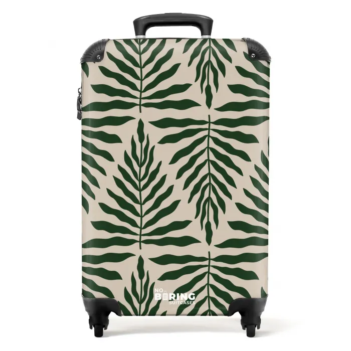 Patroon van bladeren in beige met donkergroen NBS - Handbagage koffer - Unisex middel -productfoto_recht