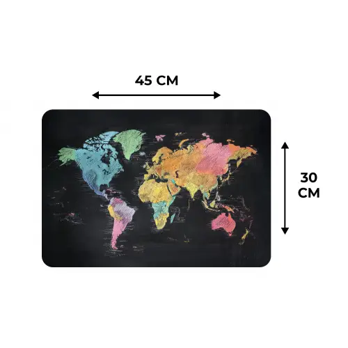 Wereldkaart - Krijtstrepen - Regenboog Placemat vinyl groot -specs