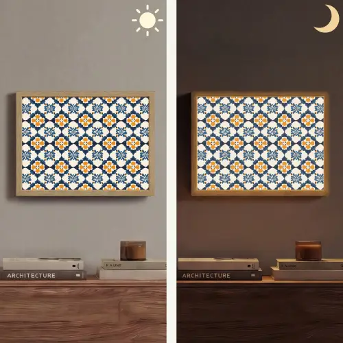 Klassiek - Geometrisch - Blauw Light Box met batterij (Wandlamp) middel 907 -sfeer3