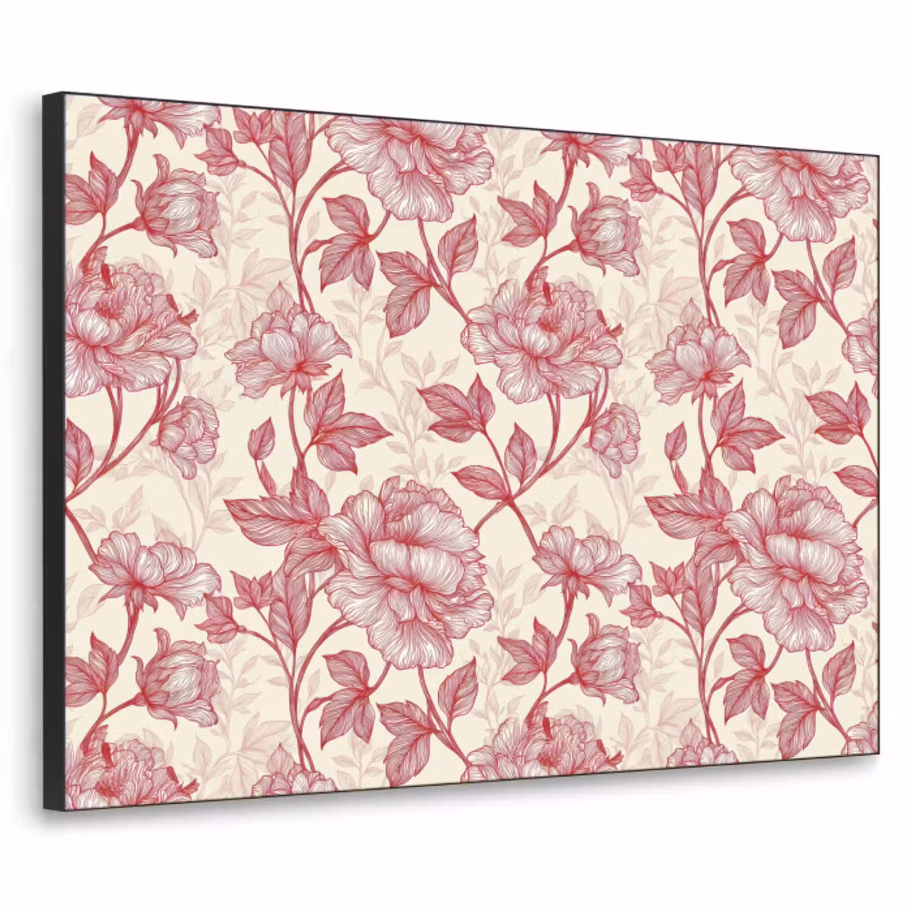 Pioenrozen - Modern -  Rood Textielframe zwart klein 947 -3d