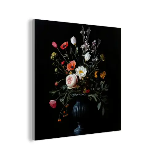 Bloemstuk - Vaas - Zwart aluminium wit klein -3d