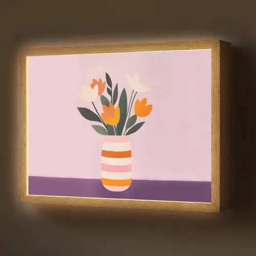 Tulpen - Vaas - Strepen - Paars Light Box met batterij (Wandlamp) middel -z3d_website