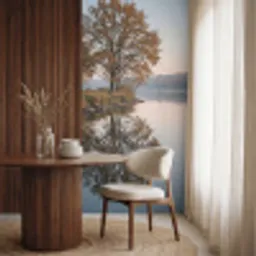Bomen - Reflectie - Water - Zonsopgang - Serene Behang Vlies klein -sfeer1