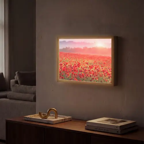 Bloemen - Klaprozen - Rood - Bloemenveld Light Box met batterij (Wandlamp) middel -sfeer1