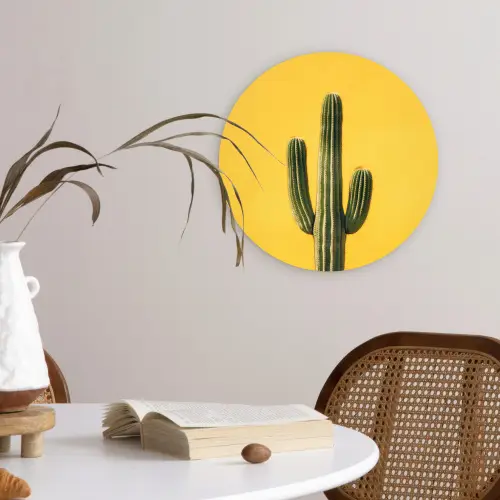 Cactus - Groen - Minimalistisch Wandcirkel kunststof plaat 5mm dik klein -sfeer4