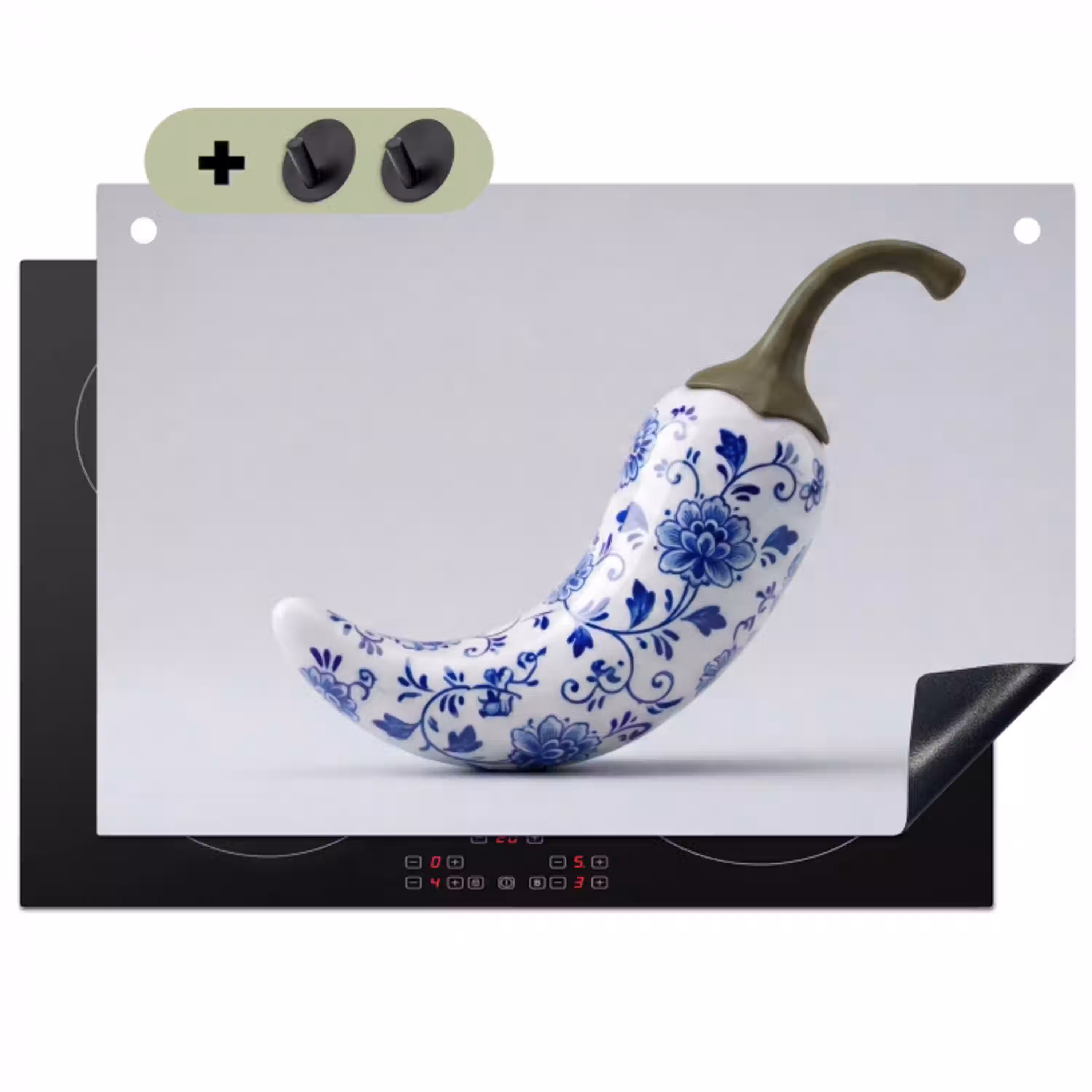 Chilipeper - Keramiek - Blauw Inductie beschemer met haakjes klein -3d