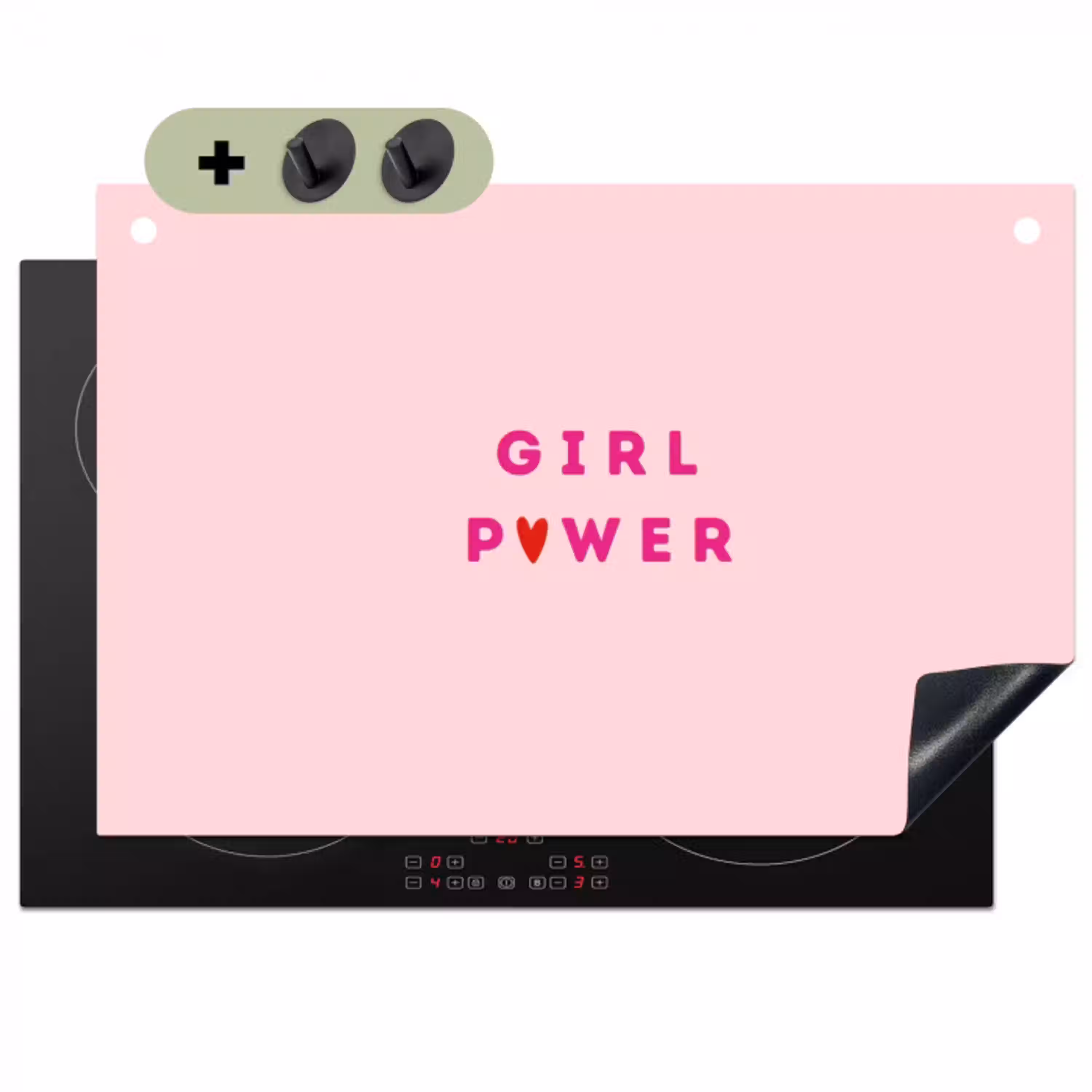 Girl power - Roze - Hartje Inductie beschemer met haakjes klein -3d
