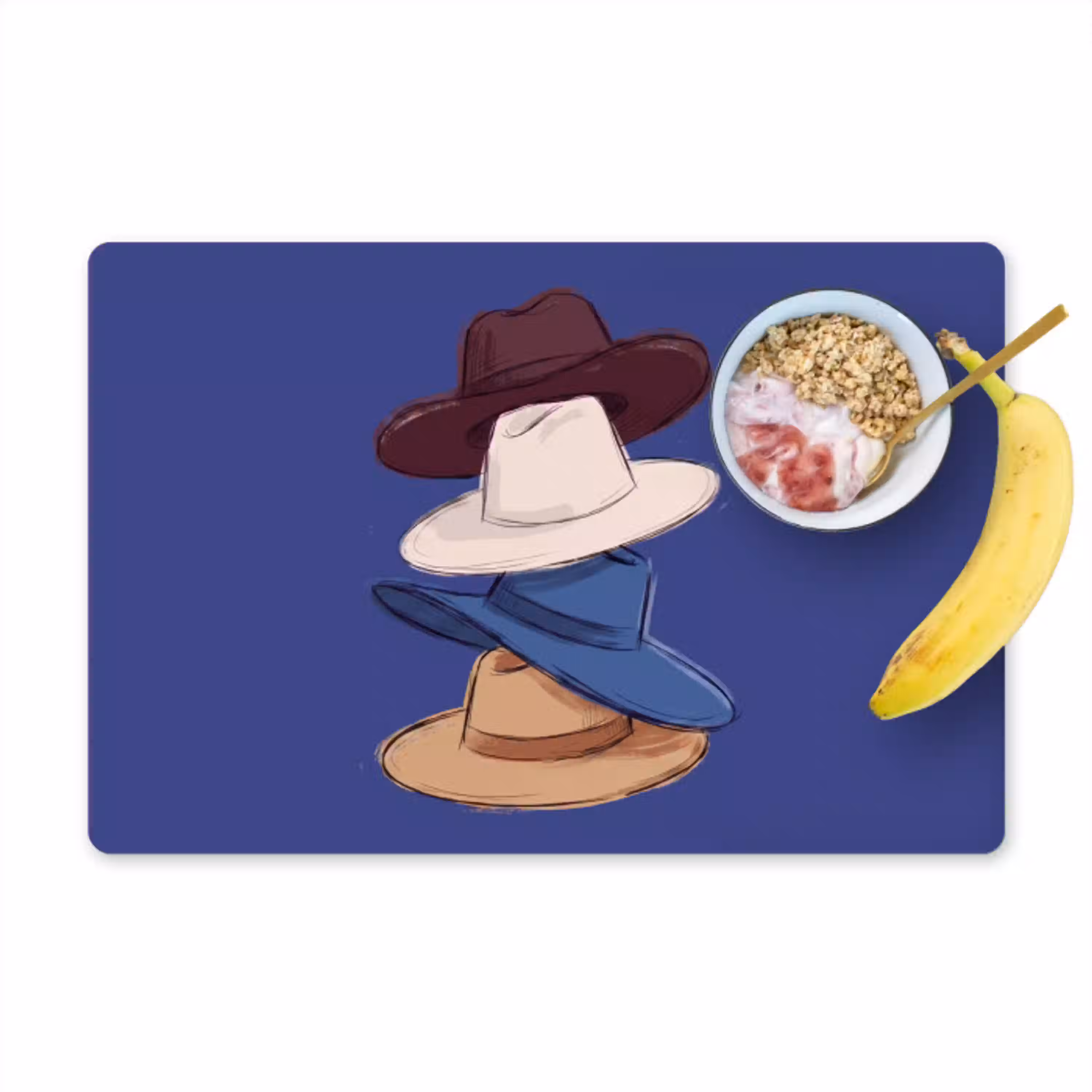 Hoeden - Gestapeld - Mode - Kleurrijk - Illustratie Placemat vinyl groot -zzzproduct_Kitchenyeah-website