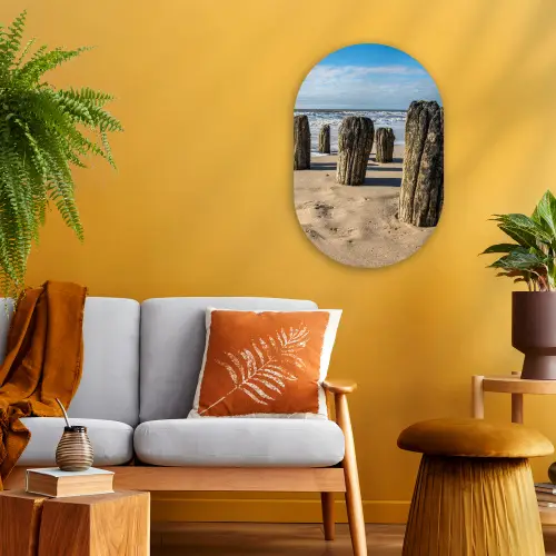 Zand - Strand - Paal - Water - Zomer Wandcirkel Ovaal Forex klein -sfeer4