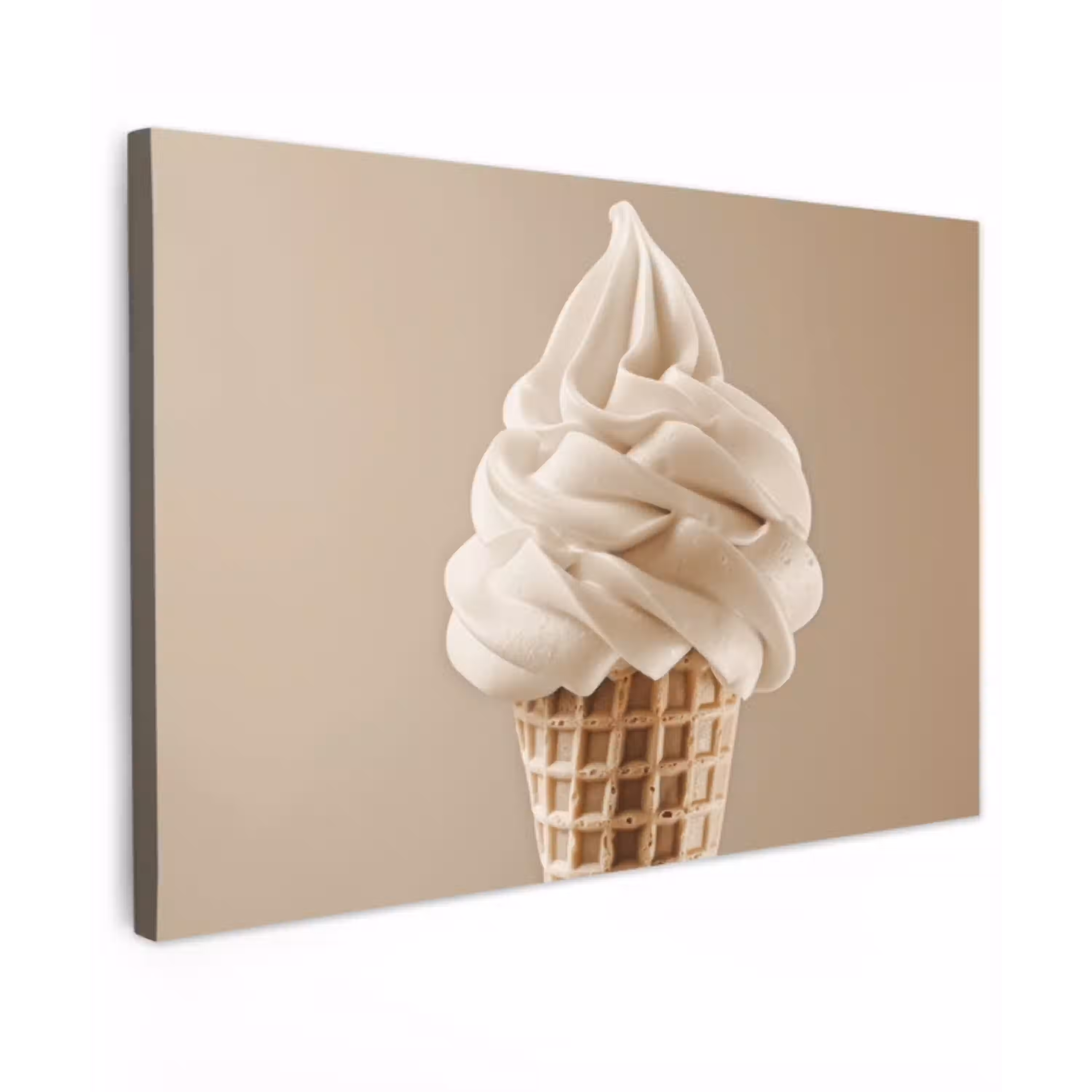 IJs - Softijs - Romig - Hoorntje - Beige Tuinposter op houten frame 2 cm dik klein -3d