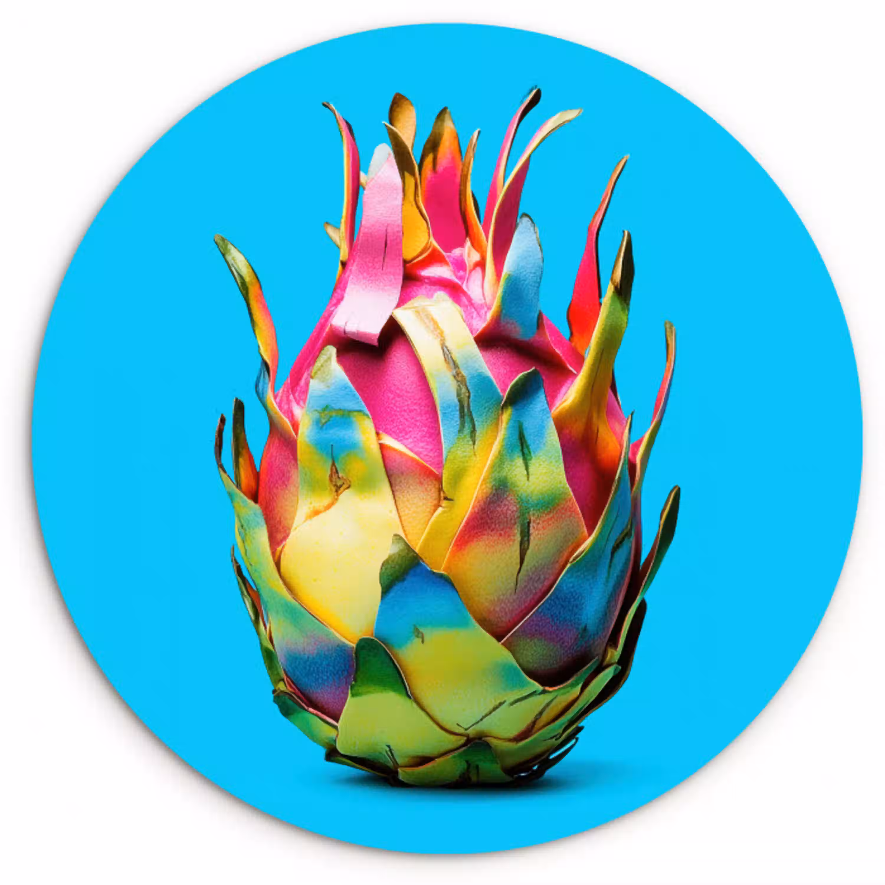 Drakenfruit - Blauw - Levendig Wandcirkel kunststof plaat 5mm dik klein -3d