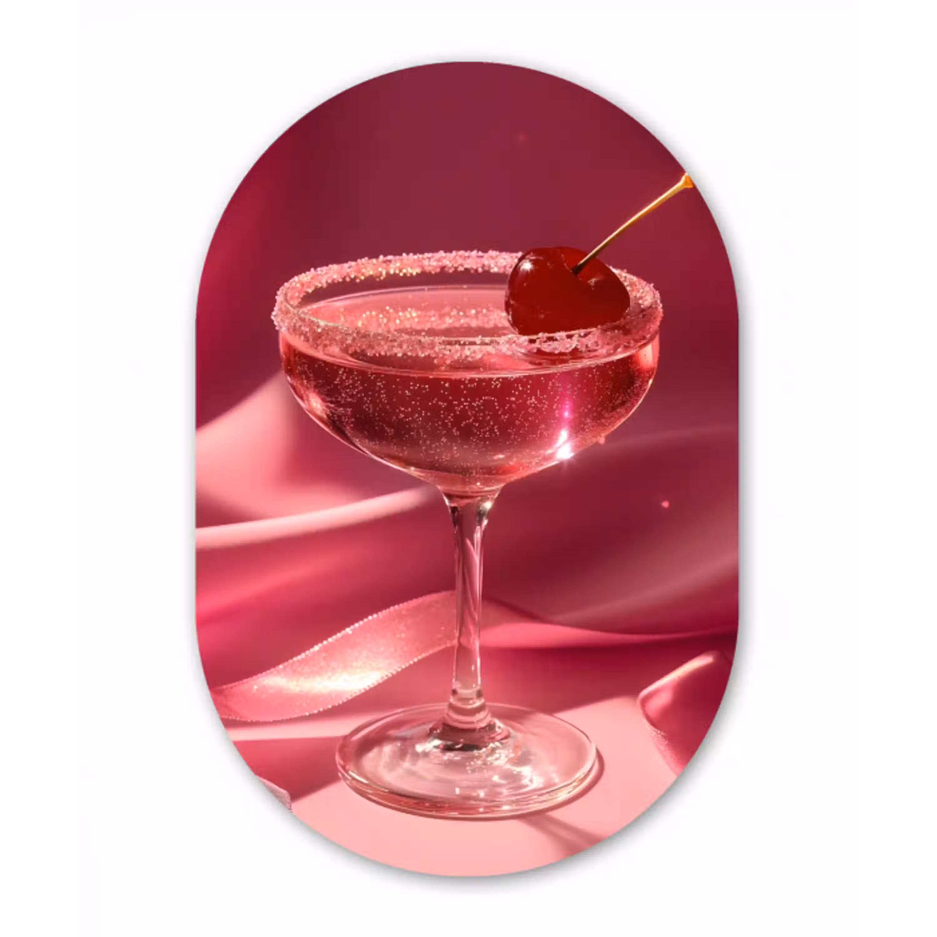 Cocktail - Pink - Luxe Wandcirkel Ovaal Aluminium middel -3d