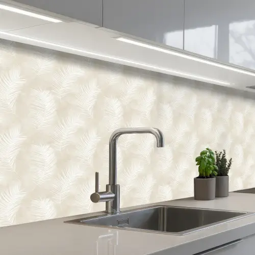 Bladeren - Beige - Wit - Botanisch - Natuur keuken achterwand 2 middel -3d_schuin